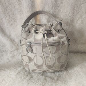 Coach Poppy Signature Drawstring Bucket Bag Metallic Poppy Cinch
